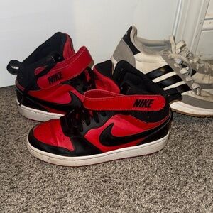 Nike Kids Red and Black High-Top Sneakers  Velcro Strap and Adidas cloud form